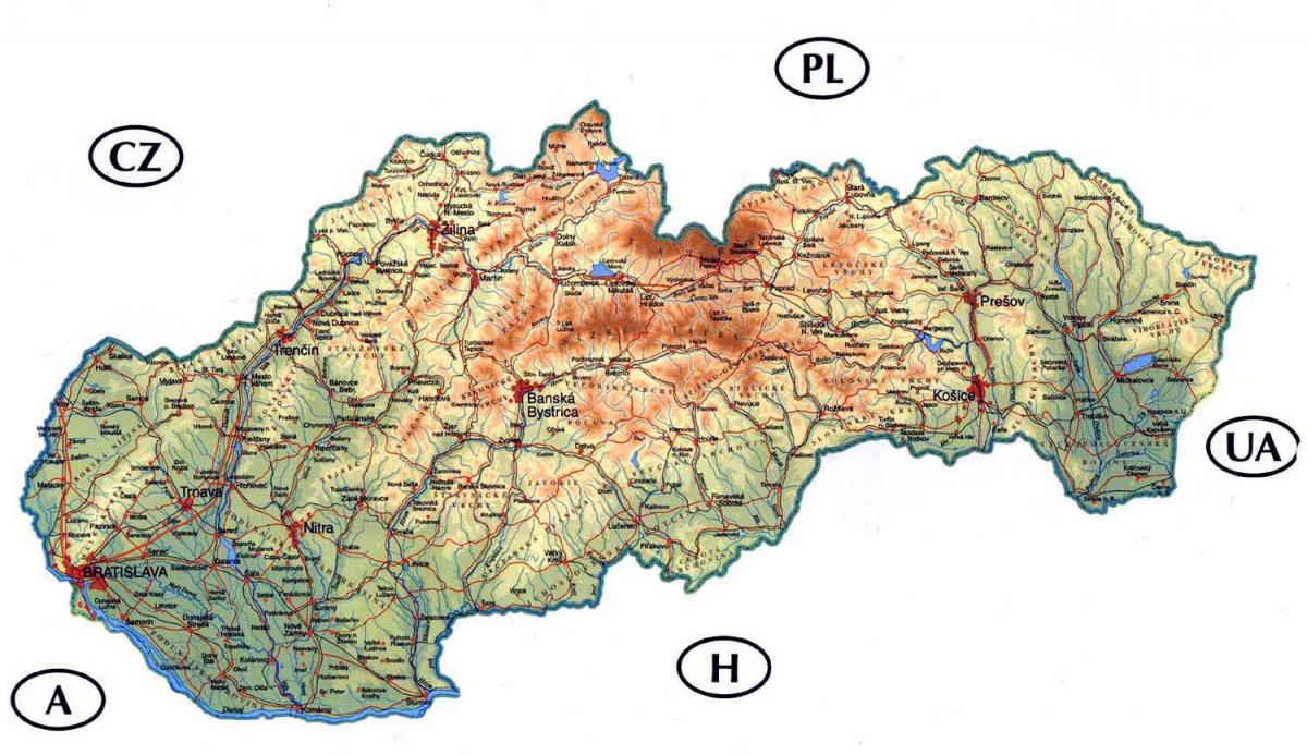 detaljna karta Slovačkoj