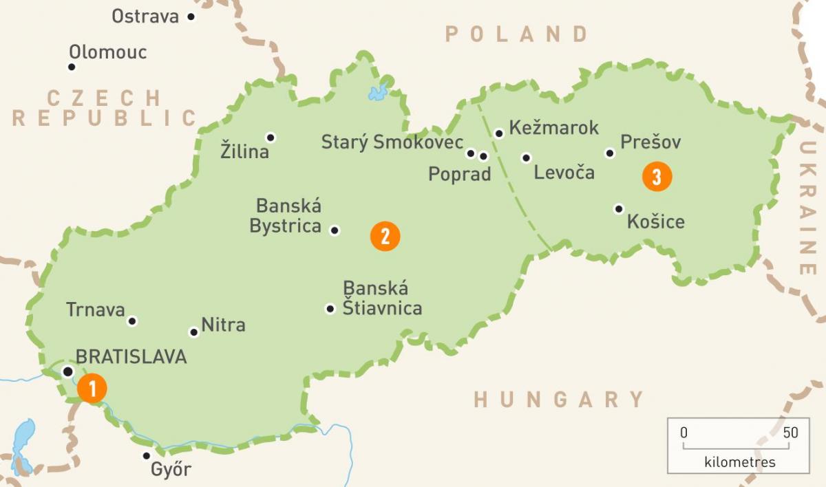 karta Slovačke regije